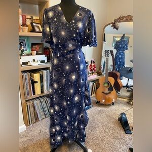 ModCloth Navy Maxi Dress with Celestial Moon & Star Print